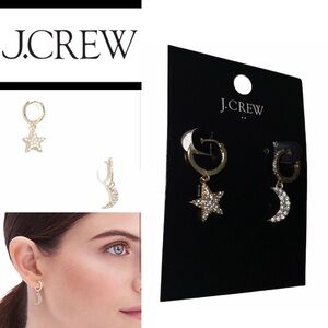 J.Crew Star & Moon Pave Earrings 2 Pair